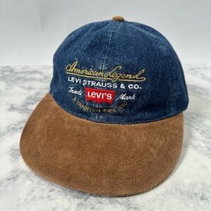 Levis American Legend denim suede truckers cap straight bill vintage 90's unisex